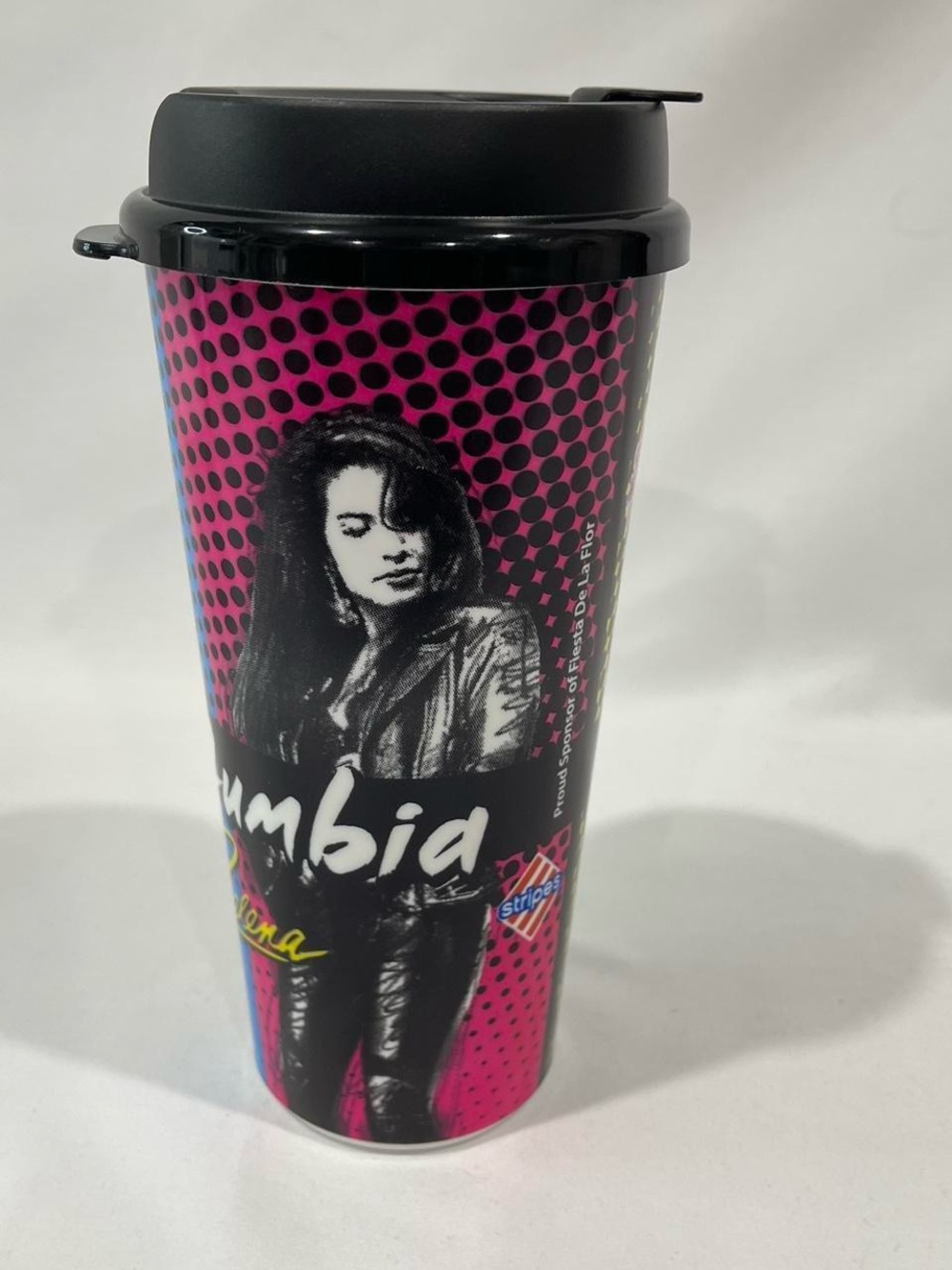 Travel Tumbler with Black Lid - Pink Graphic Design